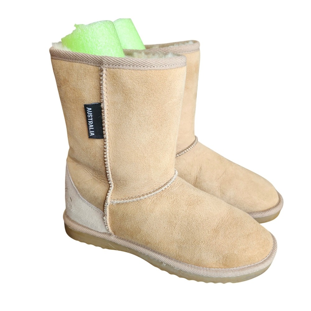 Warmbat Australia Shearling Boots Womens 6 Tan Suede Mid Calf Winter Boho Apres